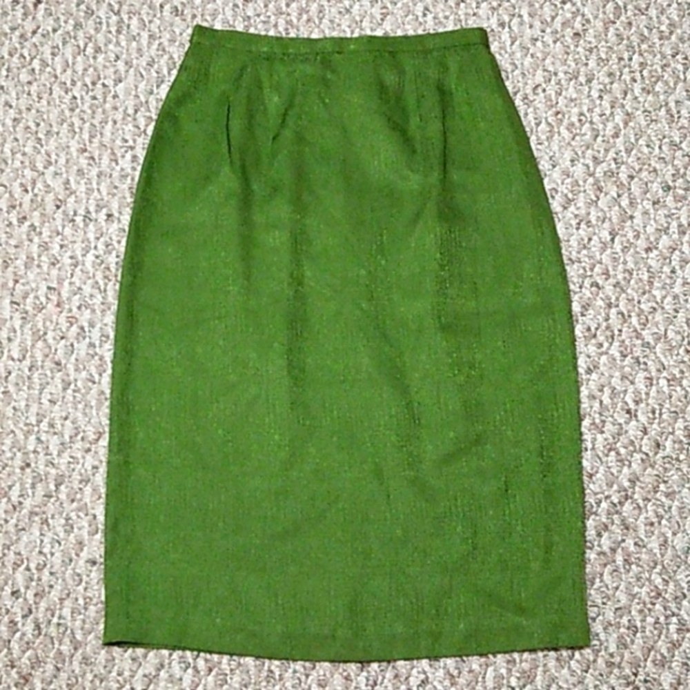 Olive green 100% silk midi skirt